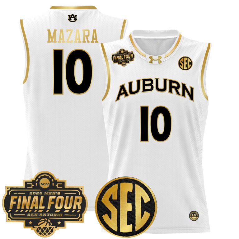 Men Auburn Tigers #10 Mazara white 2025 Final Four Patch Lightweight  NCAA Jersey->ncaa teams->NCAA Jersey